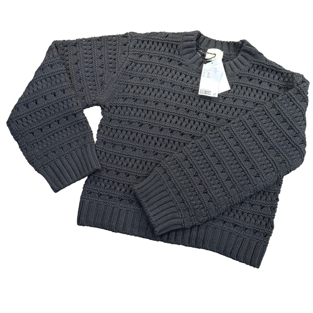 H&M Open-Knit Crochet Sweater Womens XS Black Pointelle Long Sleeve Casual New